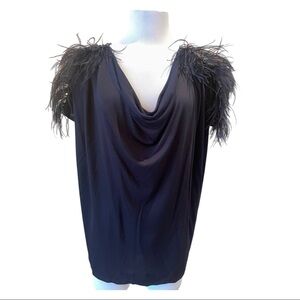 Emilio Pucci Studded Shoulders Ostrich Feathers Top Black Size 6